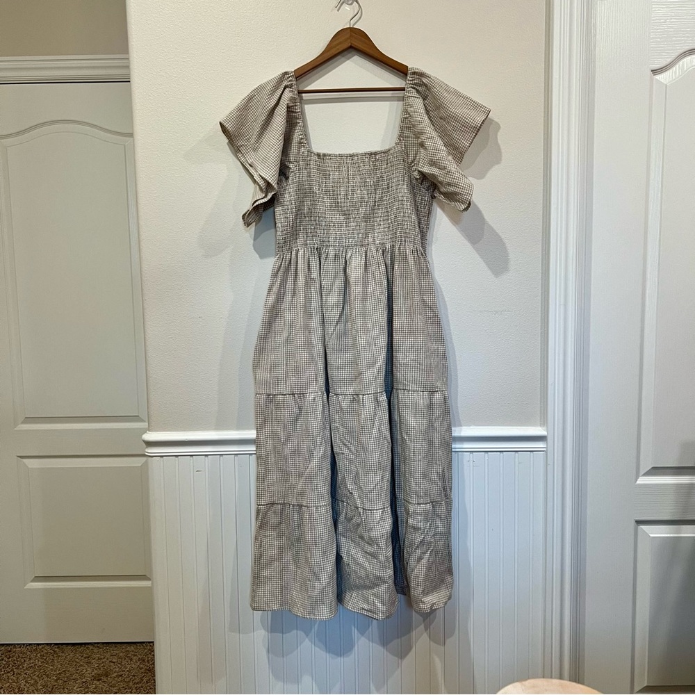 Smocked Midi Dress Flutter Sleeve Cottagecore Sotela Size 7(3XL) 100% Cotton
